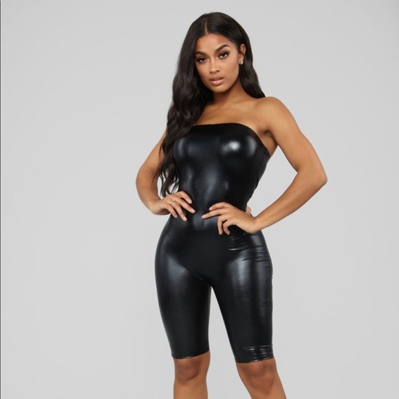 leather romper shorts